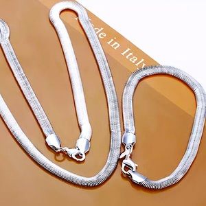 STERLING SILVER SNAKE CHAIN NECKLACE BRACELET MATCHING SET